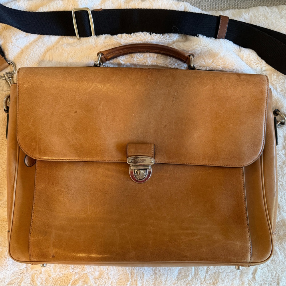 Coach Tan Leather Men's Briefcase - Picture 2 of 6